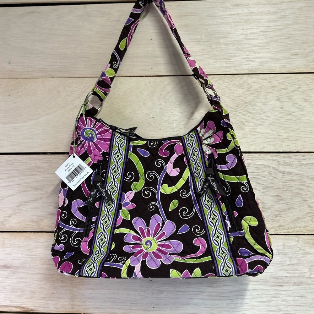 Vera Bradley Womens Hobo Shoulder Bag Zipper Closure Quilted Floral Brown Pink